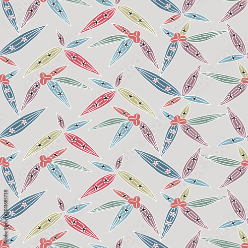 Japanese Cute Bamboo Leaf Motif Vector Seamless Pattern