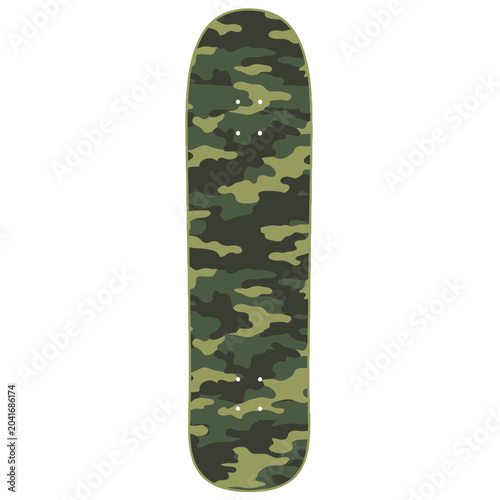 Camo skateboard deck with wheels.