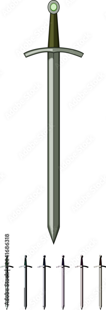 Obraz premium steel medieval sword cartoon. sharp knife, knight old, handle war steel medieval sword sign colorful illustration
