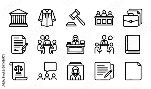 Photos Law Icons Set, Justice Symbols Collection, Legal Court Graphics, 15 Vector Eleme