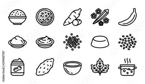 Fotografie Indian Food Icons, Traditional Cuisine Vector Graphics, Culinary Ingredients Col