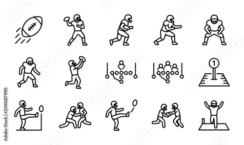 Foto American Football Icons, 15 Vector Graphics for Sports and Game Design, Action P