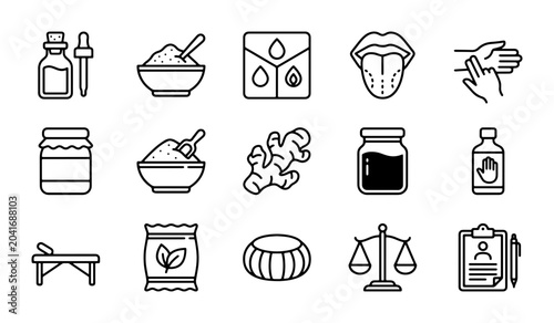 Bild auf Leinwand Herbal Medicine Icons, Natural Remedies, Ayurveda, Wellness, Health Care, Organi