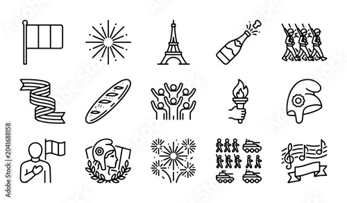 Photos French Icons Vector Set: Bastille Day Celebration, National Symbols, Military Pa