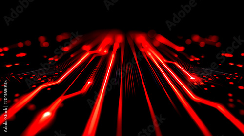 Abstract Red Circuit Lines on Black Background