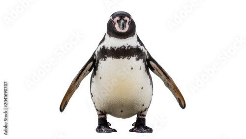 Tableau sur toile Penguin standing with wings outstretched on white