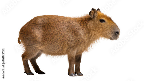 Tableau sur toile Capybara rodent mammal with brown fur standing profile view