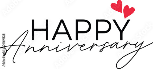Happy anniversary text design with two red hearts