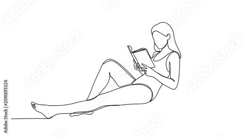 Canvastavla Woman reading 2D CAD Vector illustration of a girl lying down