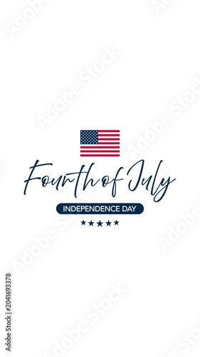 Happy Fourth of July Independence Day greeting calligraphy text with USA flag on white background.