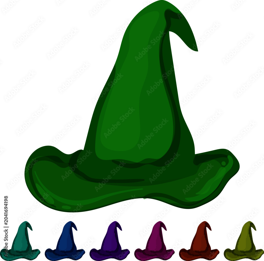 Obraz premium fantasy wizard hat cartoon. fantasy wizard hat sign colorful illustration