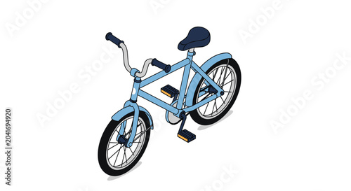 Isometric view of a classic blue bicycle for children or adults isolated on a white background for easy use in graphic design.