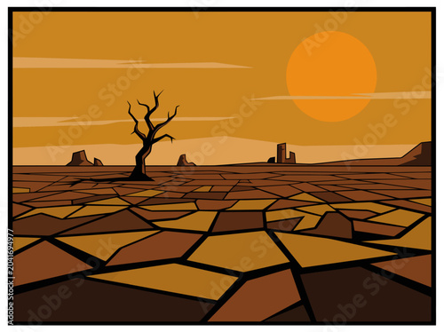 Billede på lærred A desolate, cracked landscape under a scorching sun
