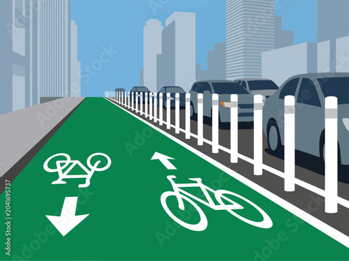 Cuadro en lienzo vibrant illustration showcases a protected green commuter lane with bike lanes a