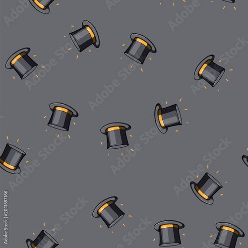Schilderij op canvas seamless pattern black magician hat cartoon
