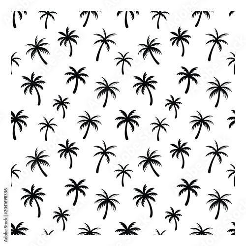 Seamless pattern featuring black palm tree silhouettes on a white background