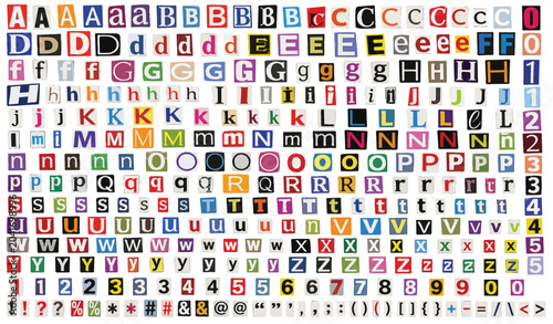 Obraz na plátně Ransom note alphabet and numbers set, colorful newspaper cutout letters vector,