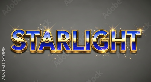 Glossy Blue and Gold Starlight Text Sparkling on Dark Gray Background