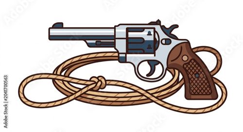 Fotografia Classic revolver handgun with lasso coiled around it.