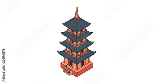 Foto Traditional japanese five story pagoda in isometric view