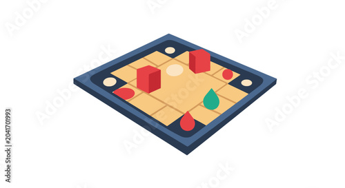 Tableau sur toile Isometric tabletop board game with colorful game pieces