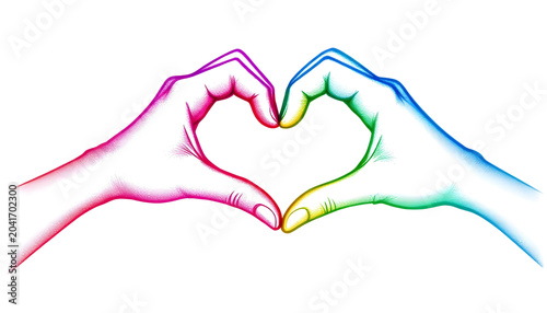 A minimalist illustration features two hands forming a heart shape against a plain on transparent background