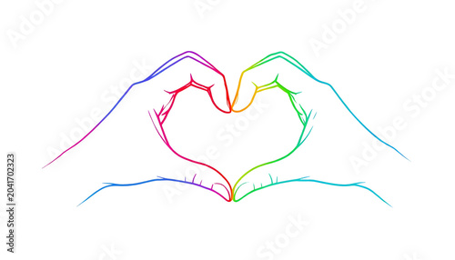 A minimalist illustration features two hands forming a heart shape against a plain on transparent background