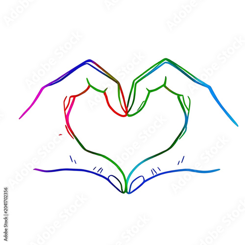 A minimalist illustration features two hands forming a heart shape against a plain on transparent background