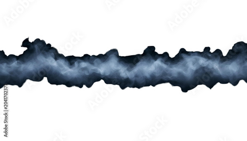 A panoramic, low-angle shot of a dark, smoky atmosphere. The bottom of the frame is filled with a thick