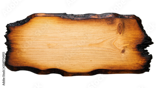 Burnt wood plank with natural edge and grain