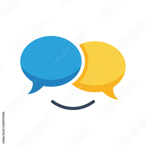 Colorful speech bubbles smiling face.