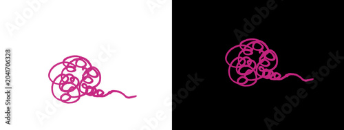 Bild auf Leinwand Pink Neon Sperm Cell or Tadpole Abstract Shape Icon on White and Black Split Bac
