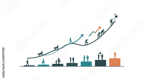 People climb a rising success curve.