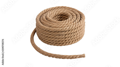 Tableau sur toile A tidy skein roll of thick natural jute rope twine isolated on transparent backg