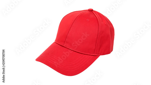 Bright red baseball cap or casual sports hat apparel accessory isolated on transparent background