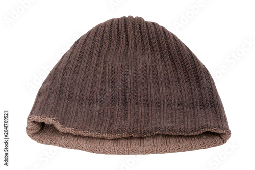 Tableau sur toile Brown knitted beanie isolated on transparent background