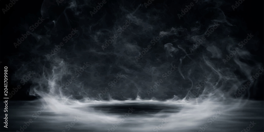 Naklejka premium Dark smoke cloud mist on black abstract night sky with fog, storm, ocean, space texture background