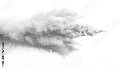 A large cloud of smoke is floating in the air on a white background