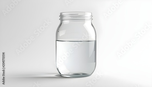 A clear glass bottle filled with water on a white background