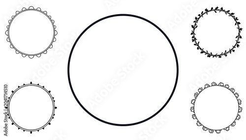 A collection of ornate and simple circular frames on a white background