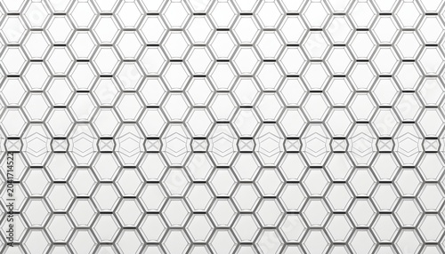 A seamless pattern of gray hexagons on a white background