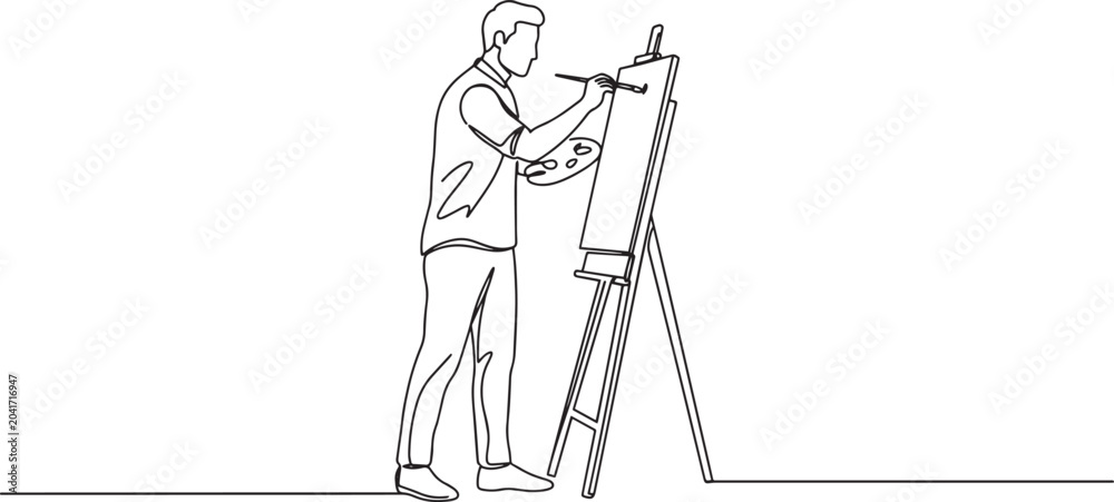 Obraz premium Artist painting on canvas, focused on the creative process, artistic expression, and fine art.