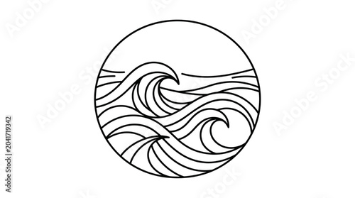 Obraz na płótnie Minimalist Circular Ocean Waves Line Art Illustration