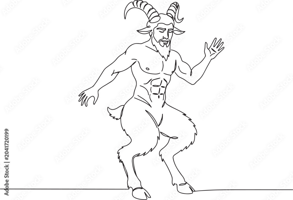 Obraz premium Mythical creature with goat features, standing in a dynamic pose, illustration.
