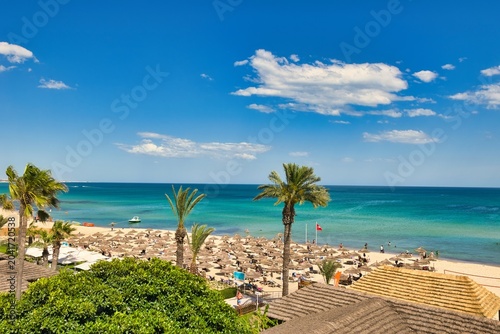 Fotografie Hammamet, Tunisia - MAY 16, 2025: Beach of Hammamet, the first tourist destination in Tunisia