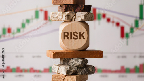 Wooden Risk Block on Unstable Financial Investment Stack
