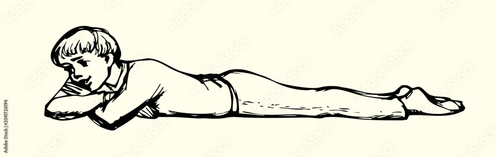 Obraz premium Vector drawing. Boy on the floor