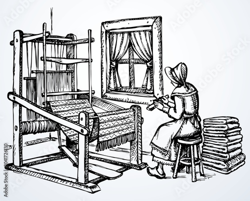 Obraz na plátně Vector drawing. A woman at a loom