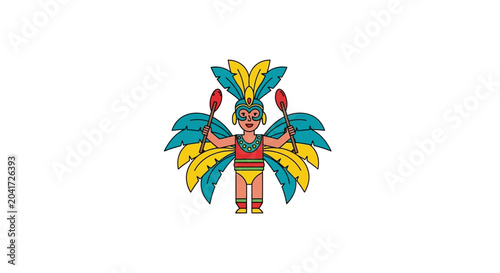 Фотография Festive samba dancer in vibrant teal and yellow feathery outfit