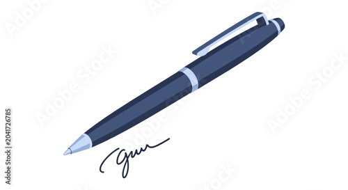 Blue ballpoint pen and handwritten signature